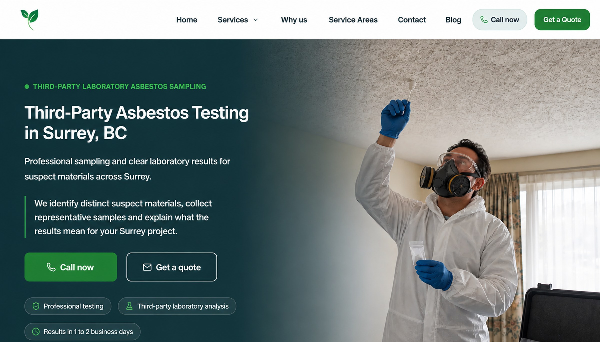 A live page built for An environmental testing company